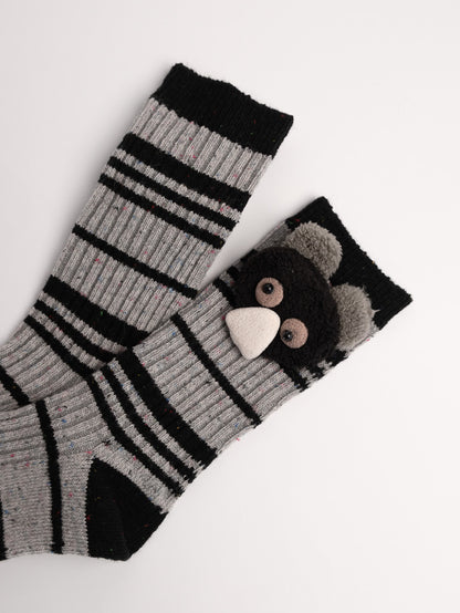 cute sheep ear detail fuzzy crew socks pom pom design cozy winter socks
