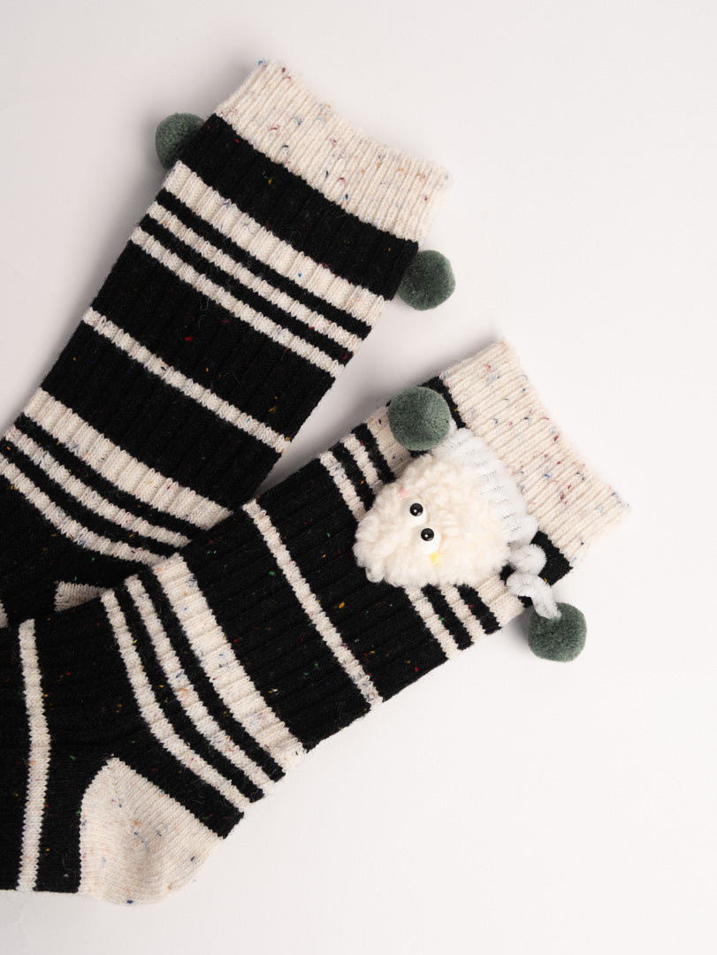  women fuzzy striped crew socks set cozy winter casual socks collection