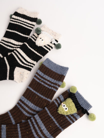 women striped fuzzy crew socks single sock soft cozy winter socks