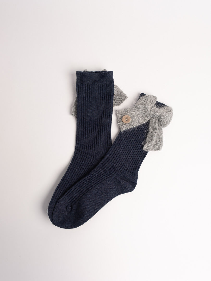 women cotton crew socks black ribbed knit bow detail breathable everyday socks