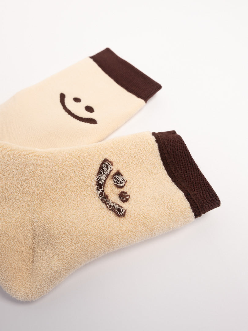 women cotton crew socks smiley face pattern black and beige socks set casual everyday
