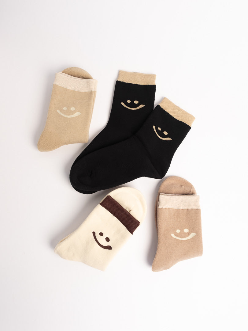 women cotton crew socks smiley face pattern multi color casual socks set