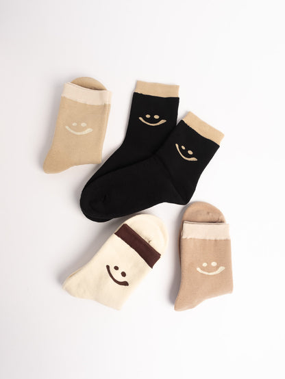 women cotton crew socks smiley face pattern multi color casual socks set
