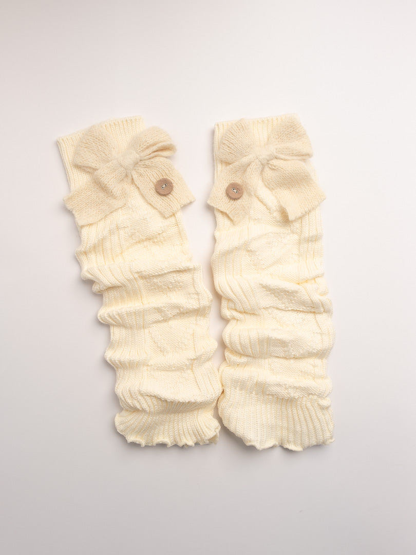 women leg warmers cream ribbed knit bow detail cozy winter leg warmers