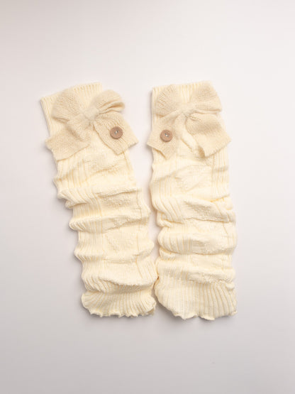 women leg warmers cream ribbed knit bow detail cozy winter leg warmers