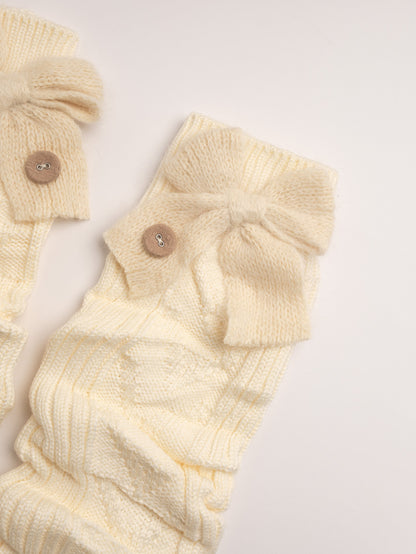women cream ribbed knit leg warmers texture detail soft cozy winter