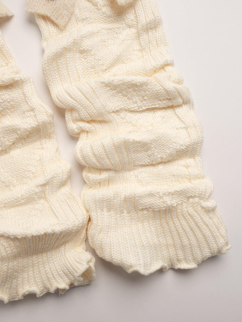 women leg warmers cream bow detail ribbed knit winter leg warmers close up