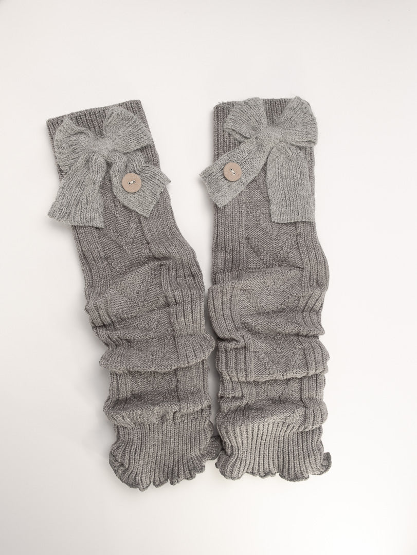 women merino wool blend leg warmers grey ribbed knit bow detail soft warm winter leg warmers
