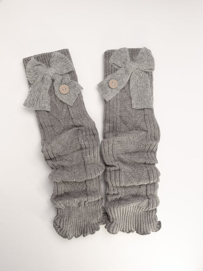 women merino wool blend leg warmers grey ribbed knit bow detail soft warm winter leg warmers
