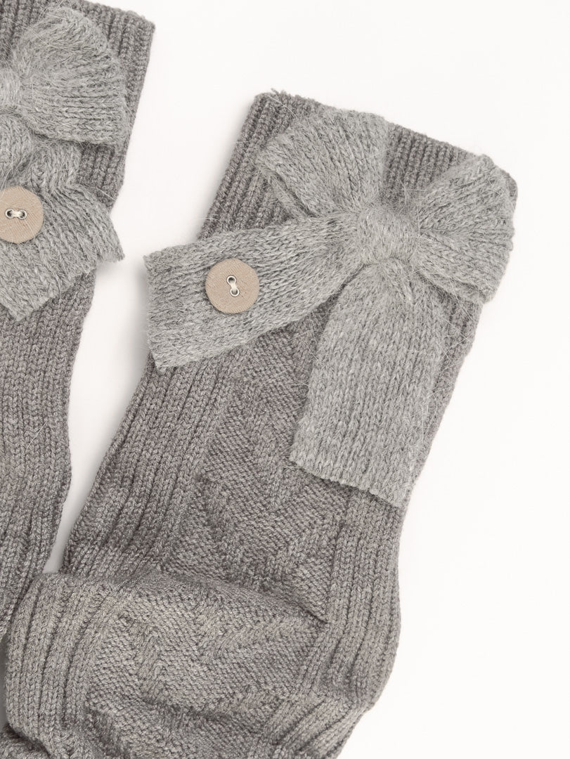 women grey ribbed knit leg warmers bow detail cozy winter leg warmers