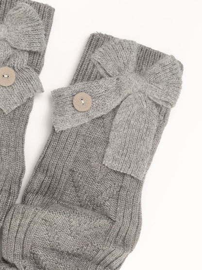 women grey ribbed knit leg warmers bow detail cozy winter leg warmers