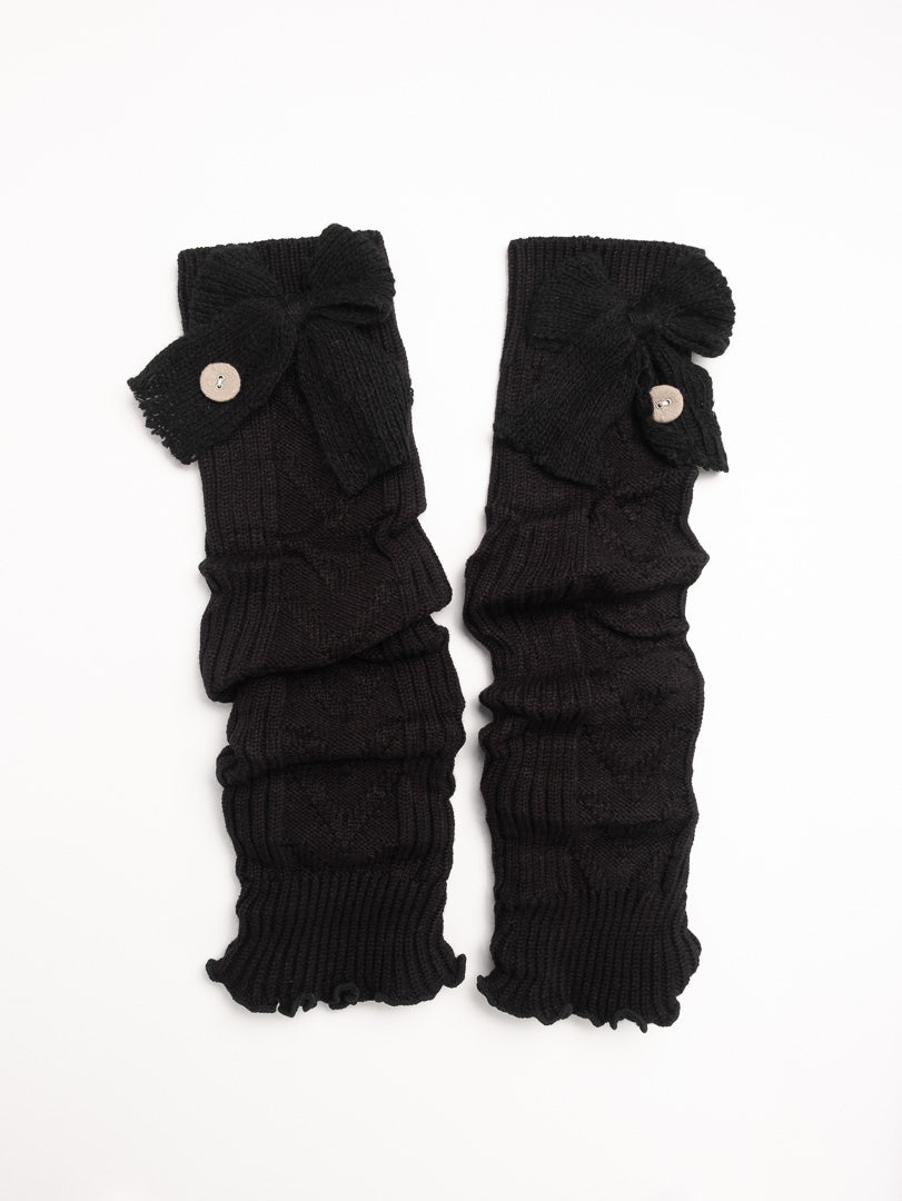 women leg warmers black ribbed knit bow detail warm winter leg warmers