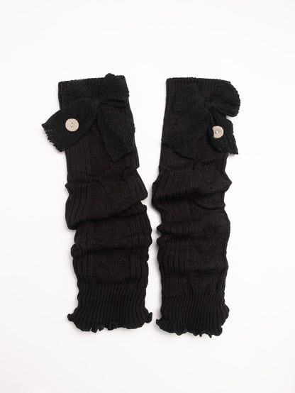 women leg warmers black ribbed knit bow detail warm winter leg warmers