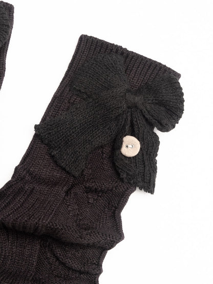 women black ribbed knit leg warmers bow detail soft winter leg warmers