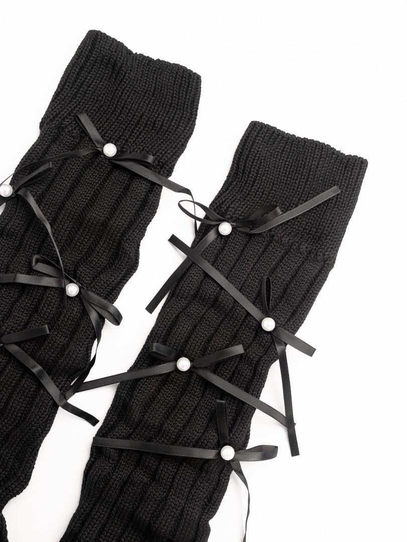 women black ribbed knit leg warmers bow detail soft warm winter leg warmers