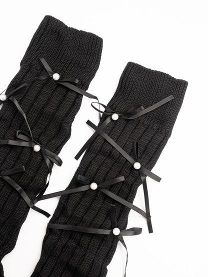 women black ribbed knit leg warmers bow detail soft warm winter leg warmers