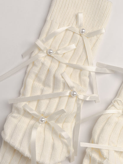 women leg warmers cream bow detail ribbed knit soft winter leg warmers