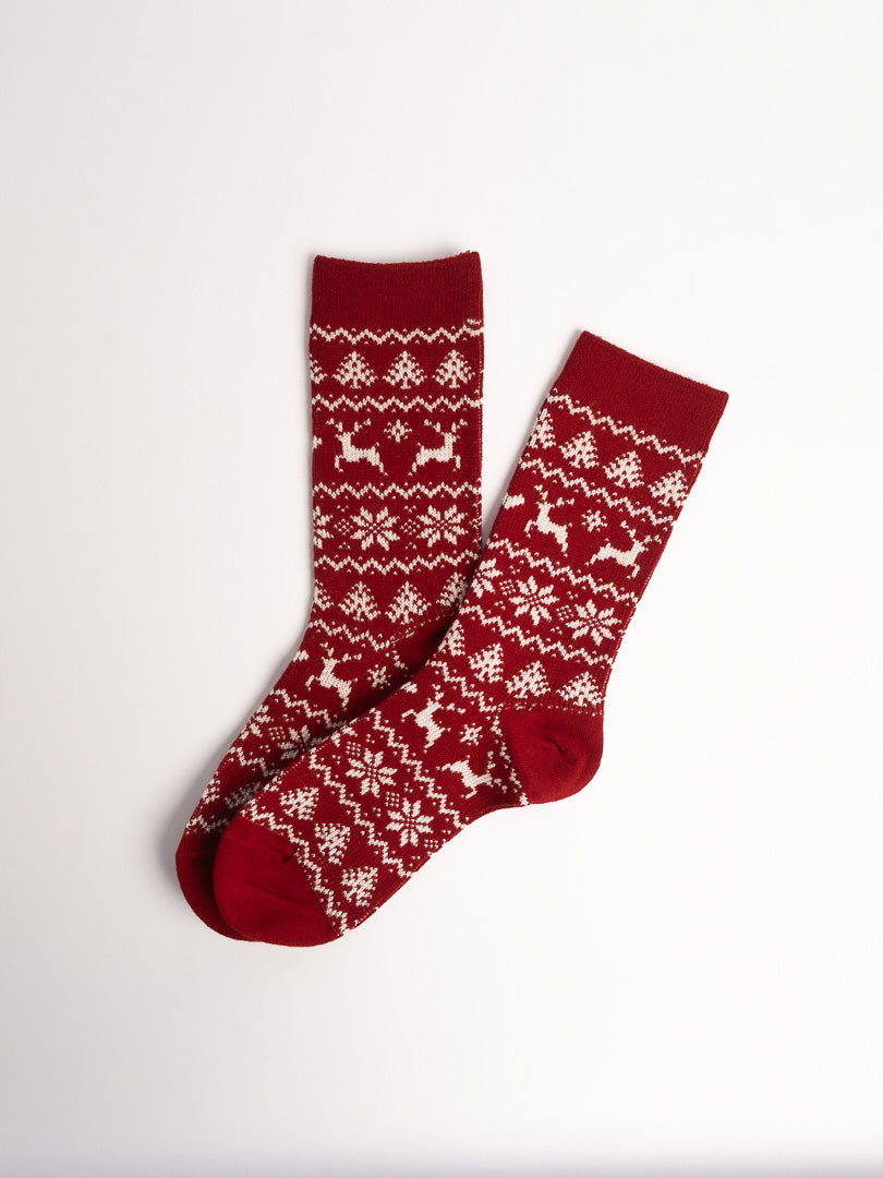 women cotton crew socks red snowflake pattern pair cozy winter everyday socks