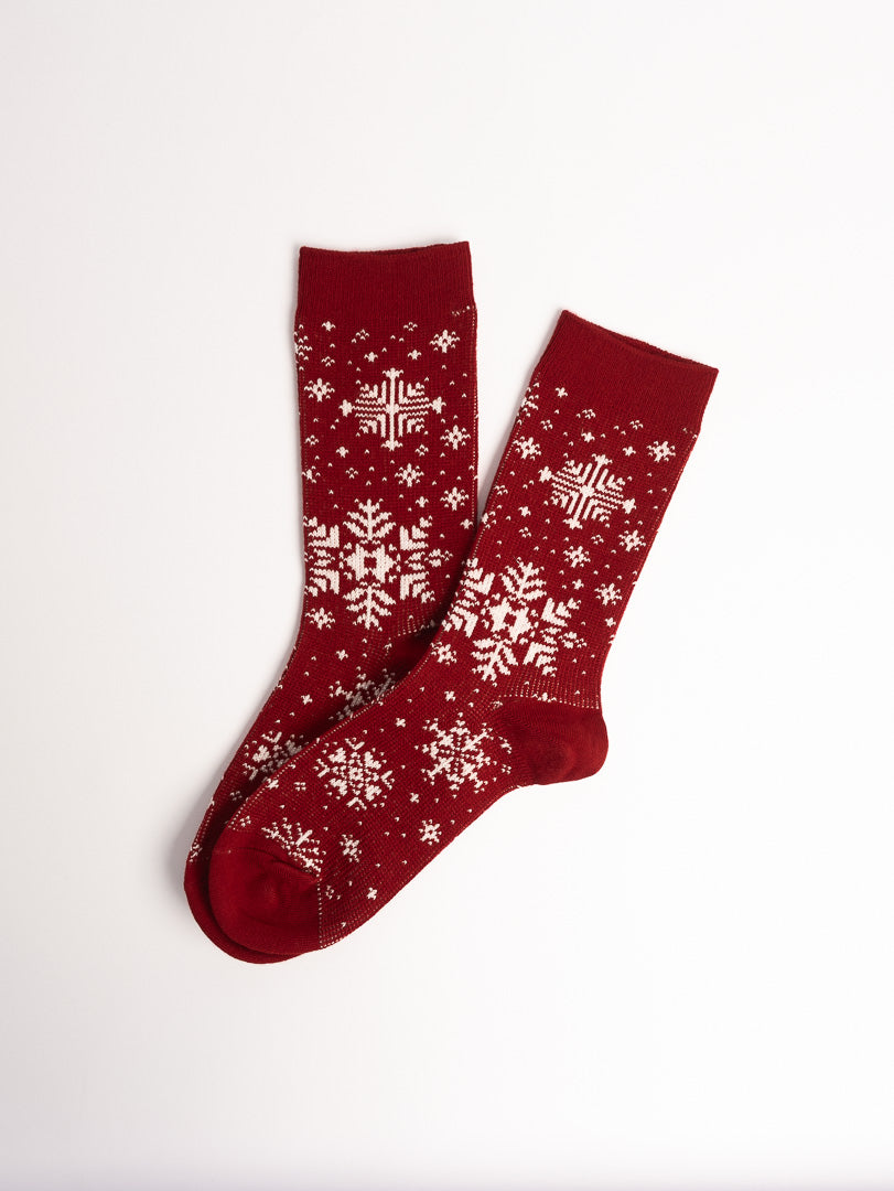women cotton crew socks red snowflake pattern pair cozy winter everyday socks