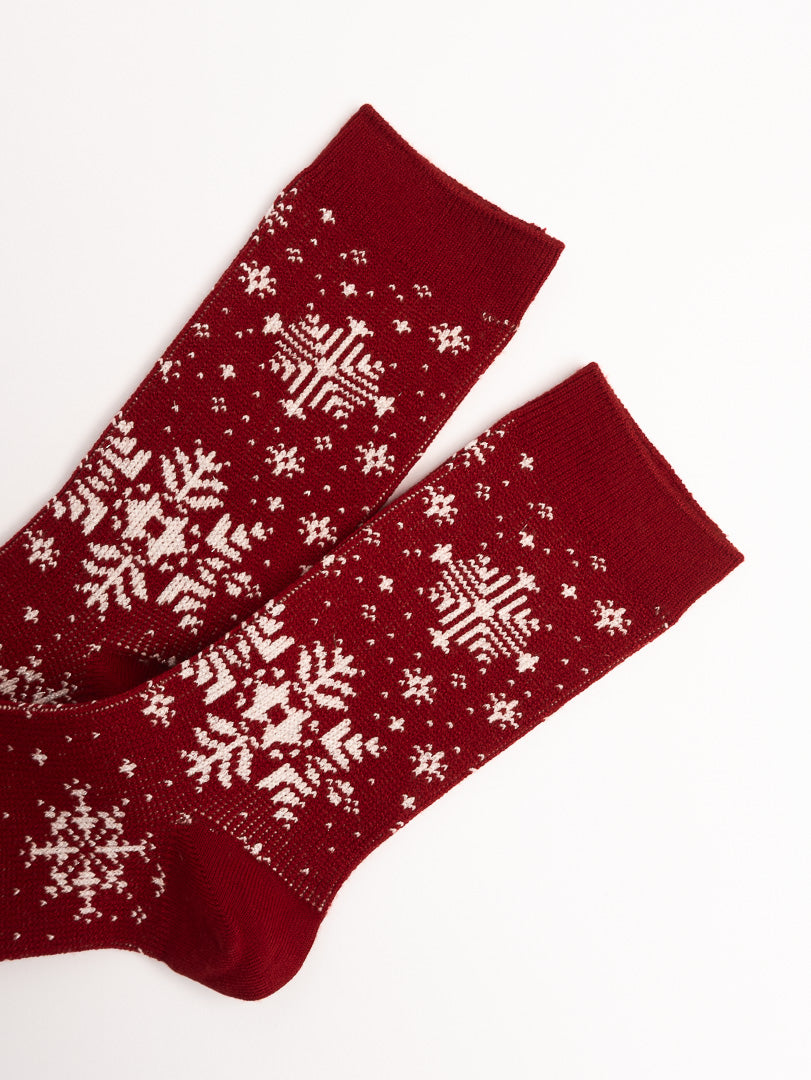 Women’s Nordic Snowflake Cotton Crew Socks – Cozy Winter Everyday Socks