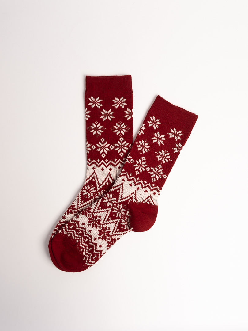 women cotton crew socks red snowflake pattern soft breathable winter socks