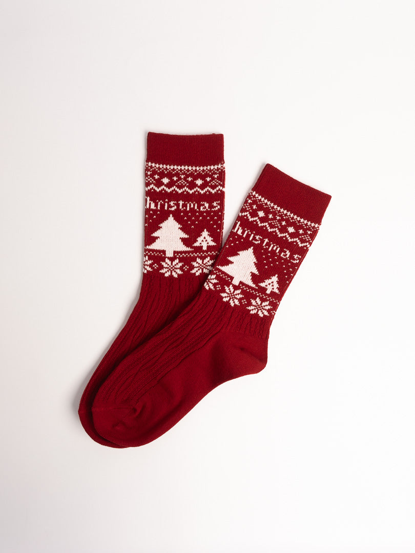 Women’s Nordic Tree Knit Cotton Crew Socks – Cozy Winter Everyday Socks