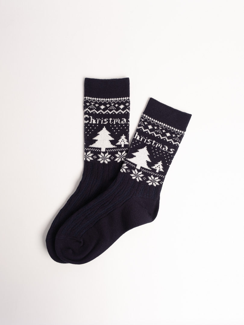 Women’s Nordic Tree Knit Cotton Crew Socks – Cozy Winter Everyday Socks