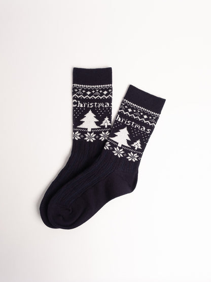 Women’s Nordic Tree Knit Cotton Crew Socks – Cozy Winter Everyday Socks