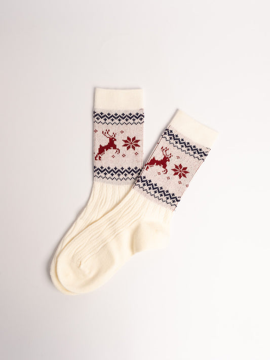 women cotton crew socks beige nordic tree pattern soft breathable winter socks