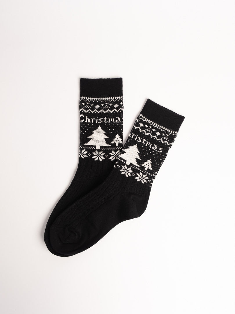 Women’s Nordic Tree Knit Cotton Crew Socks – Cozy Winter Everyday Socks