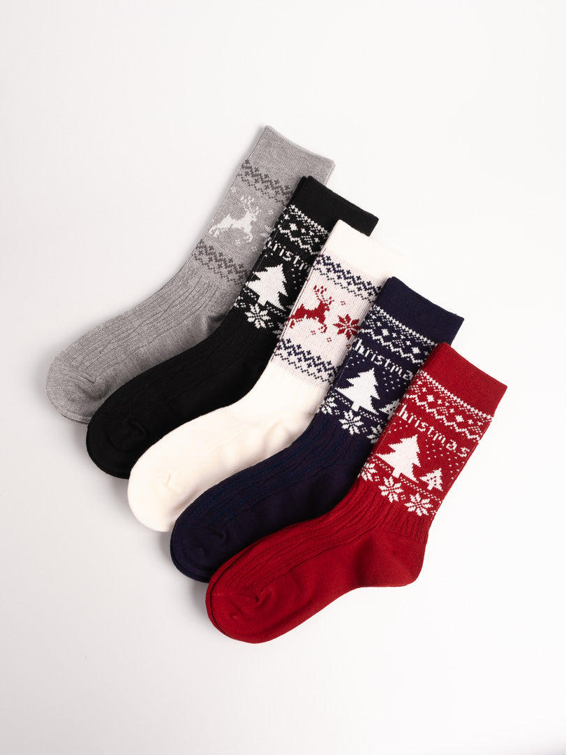 Women’s Nordic Tree Knit Cotton Crew Socks – Cozy Winter Everyday Socks