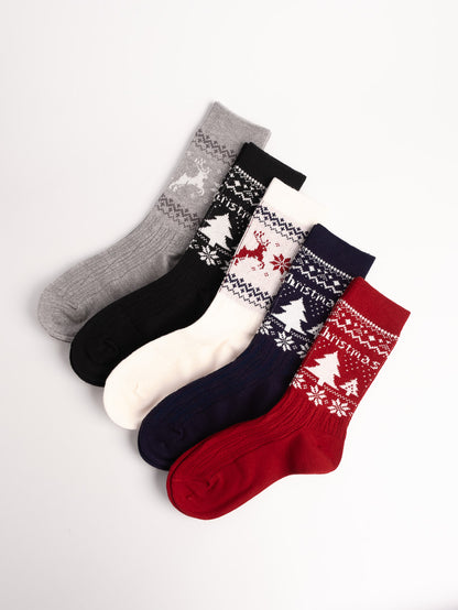 Women’s Nordic Tree Knit Cotton Crew Socks – Cozy Winter Everyday Socks