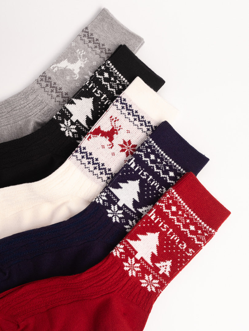 Women’s Nordic Tree Knit Cotton Crew Socks – Cozy Winter Everyday Socks