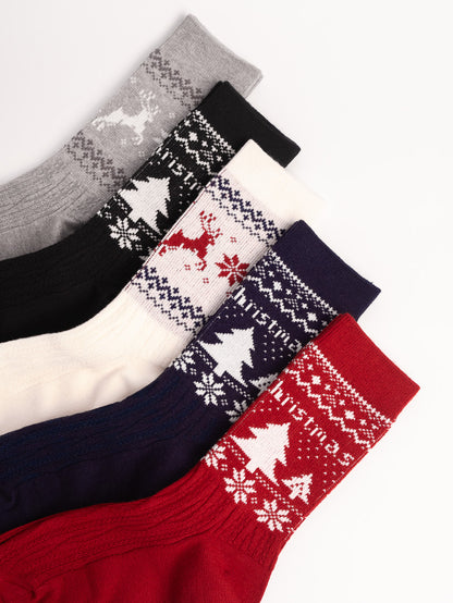 Women’s Nordic Tree Knit Cotton Crew Socks – Cozy Winter Everyday Socks