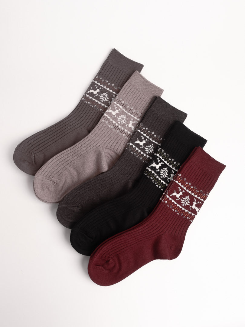 women cotton crew socks nordic reindeer pattern multi color winter socks set soft breathable