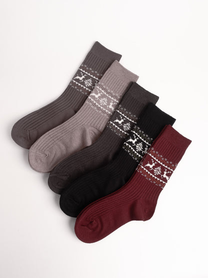 women cotton crew socks nordic reindeer pattern multi color winter socks set soft breathable