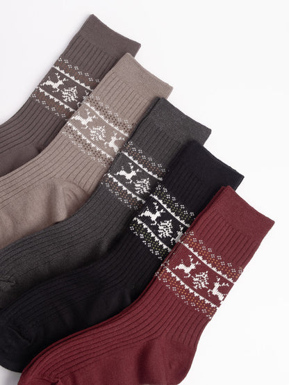 women ribbed cotton crew socks nordic pattern reindeer detail soft cozy winter socks