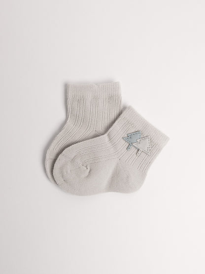 Grey baby cotton socks with embroidery, soft cotton ankle socks for babies