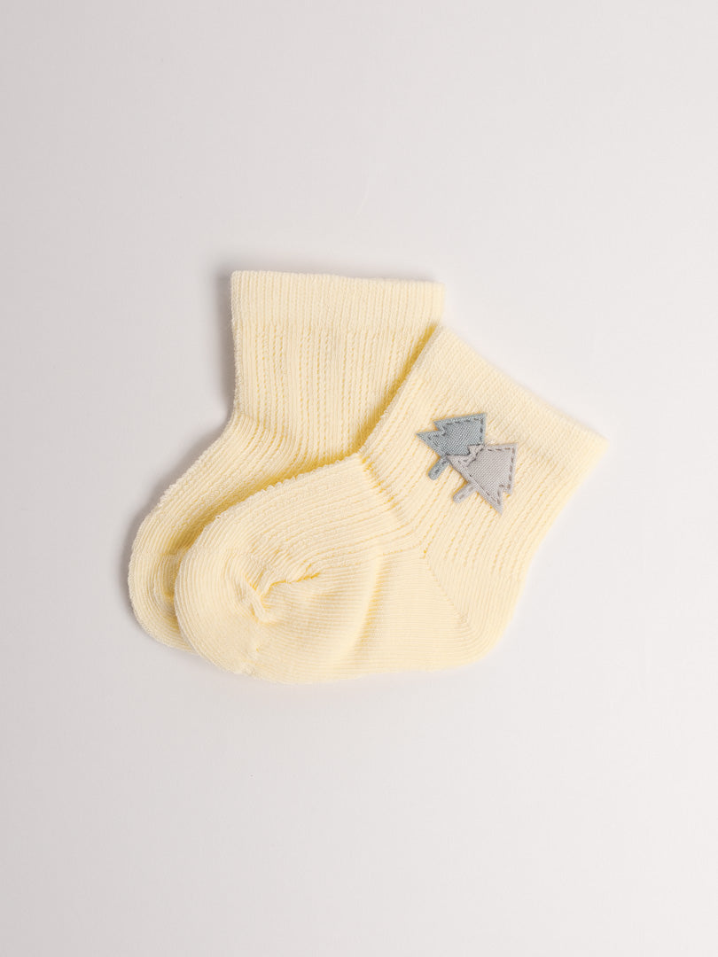 Yellow baby cotton socks with embroidery, soft breathable ankle socks
