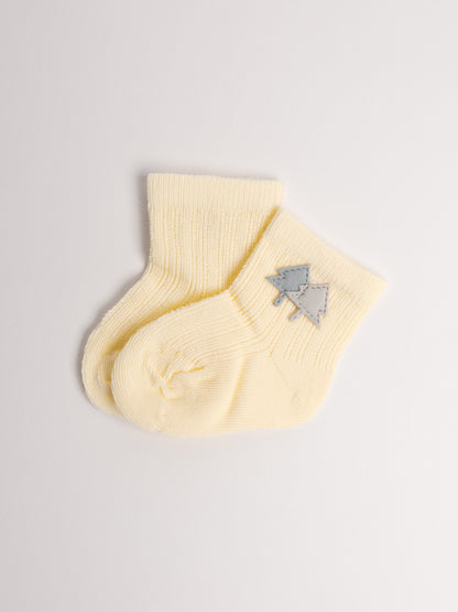 Yellow baby cotton socks with embroidery, soft breathable ankle socks