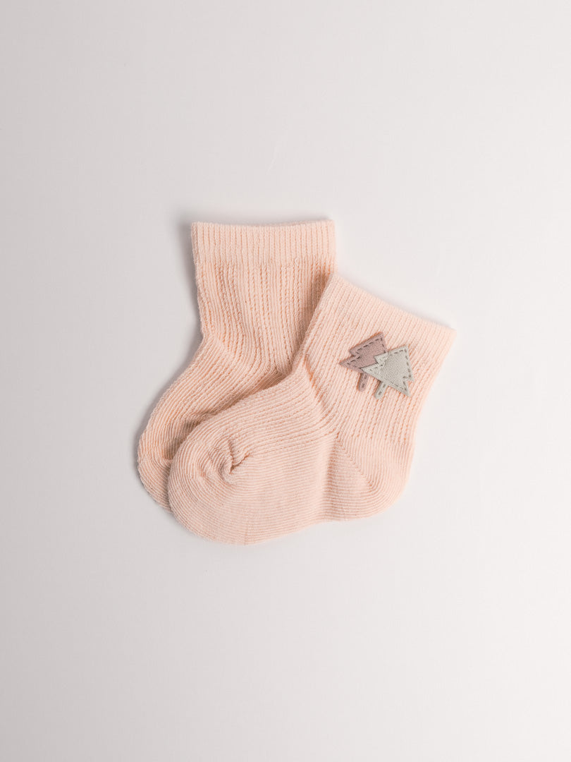 Pink baby cotton socks with embroidery, cute soft ankle socks