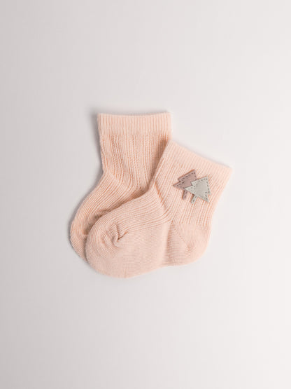 Pink baby cotton socks with embroidery, cute soft ankle socks