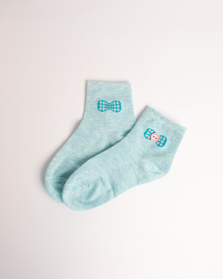 Women’s Vintage Button Bow Quarter Socks – Soft Combed Cotton Everyday Socks