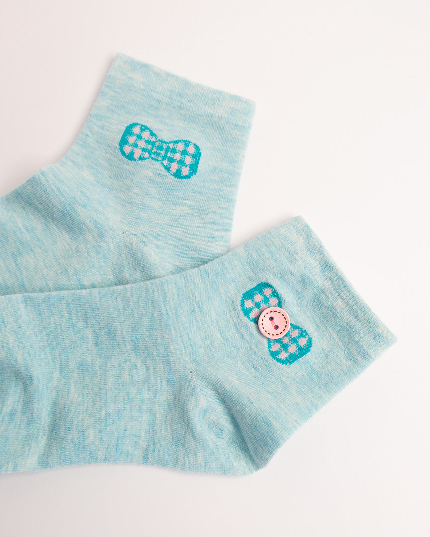 Women’s Vintage Button Bow Quarter Socks – Soft Combed Cotton Everyday Socks