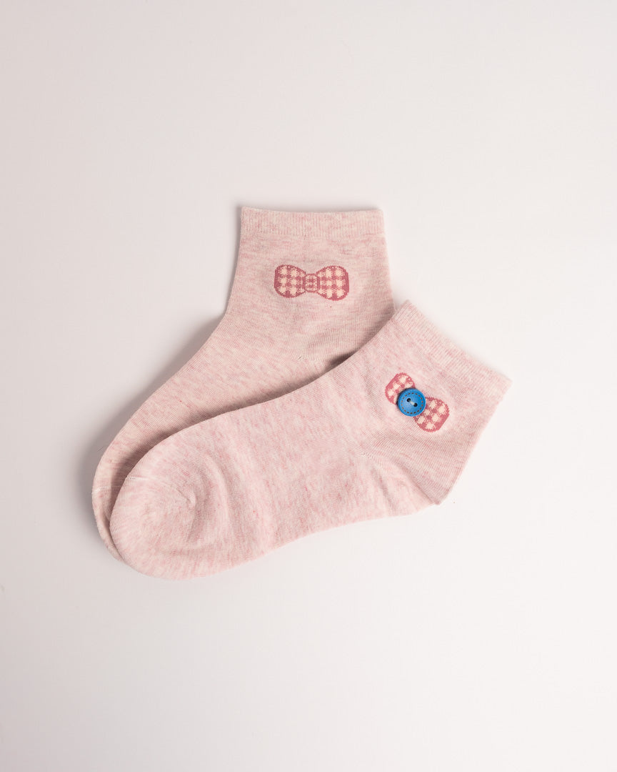 Women’s Vintage Button Bow Quarter Socks – Soft Combed Cotton Everyday Socks