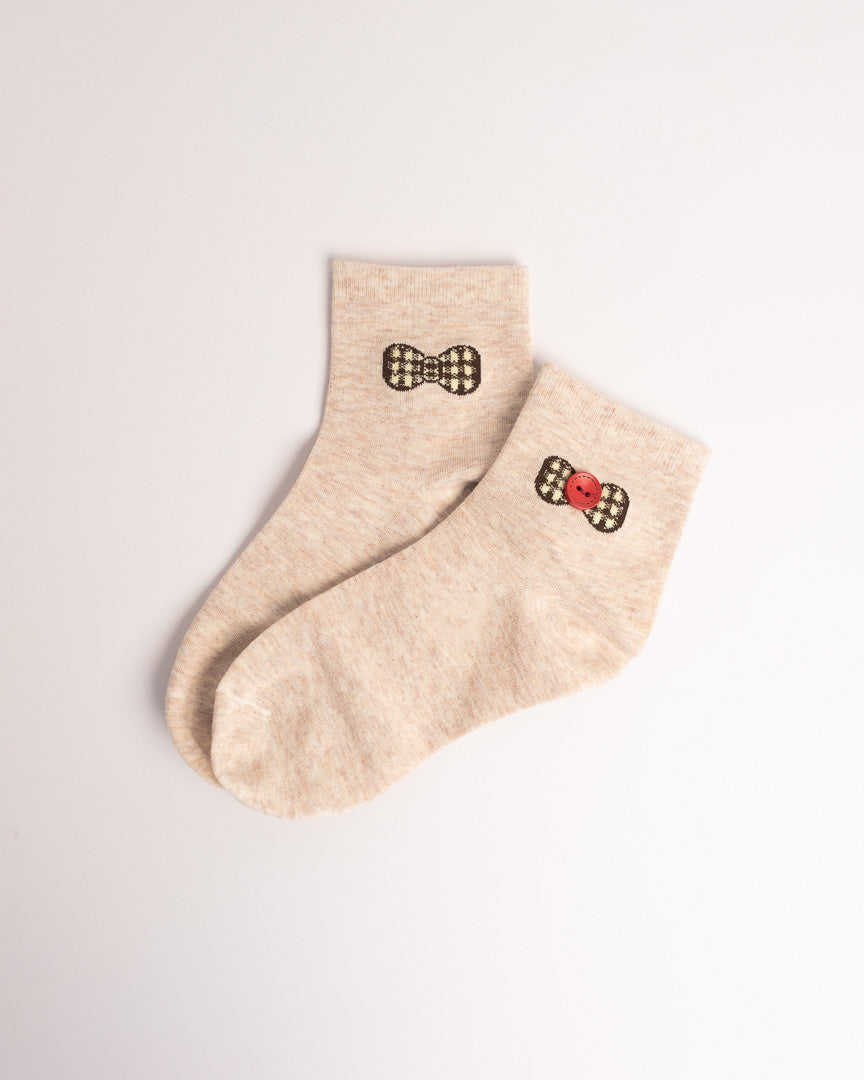 Women’s Vintage Button Bow Quarter Socks – Soft Combed Cotton Everyday Socks