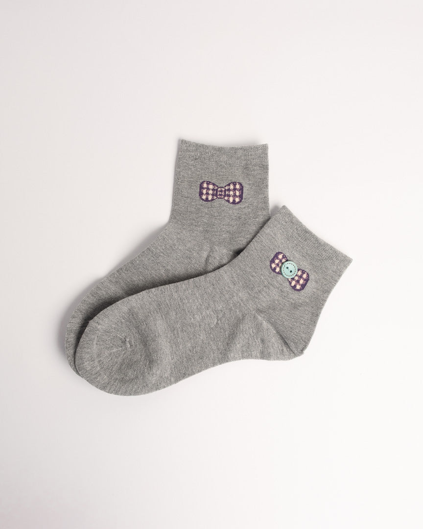 Women’s Vintage Button Bow Quarter Socks – Soft Combed Cotton Everyday Socks