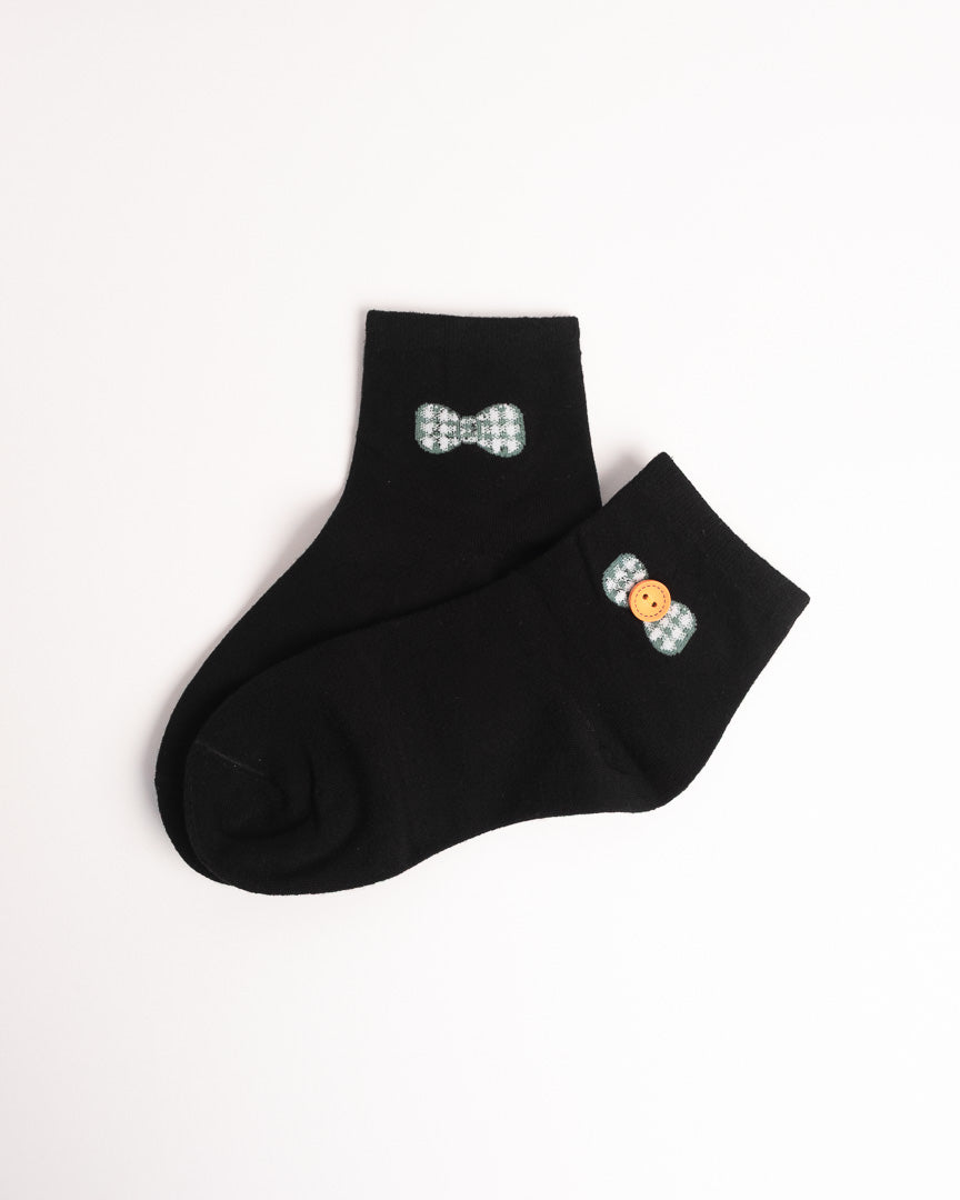 Women’s Vintage Button Bow Quarter Socks – Soft Combed Cotton Everyday Socks