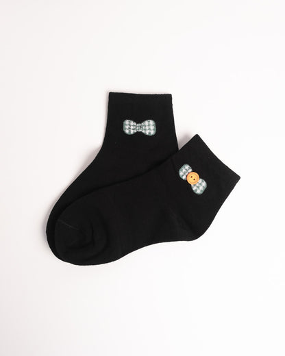 Women’s Vintage Button Bow Quarter Socks – Soft Combed Cotton Everyday Socks
