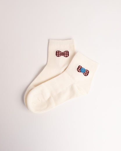 Women’s Vintage Button Bow Quarter Socks – Soft Combed Cotton Everyday Socks